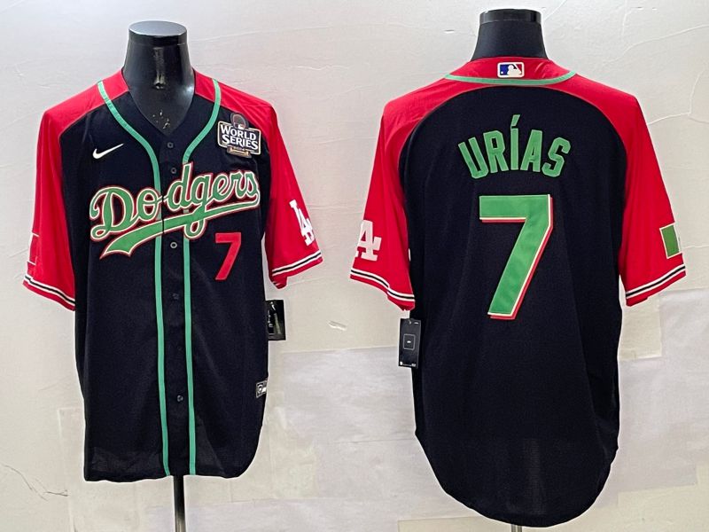 Men Los Angeles Dodgers 7 Urias Black red Game 2025 Nike MLB Jersey style 3202